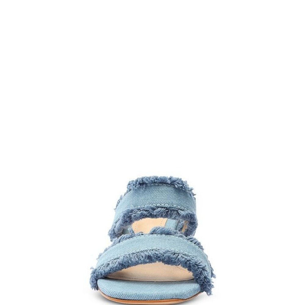 Amely Mid Block Denim Sandal with Frayed Straps | - Picture 5 of 12